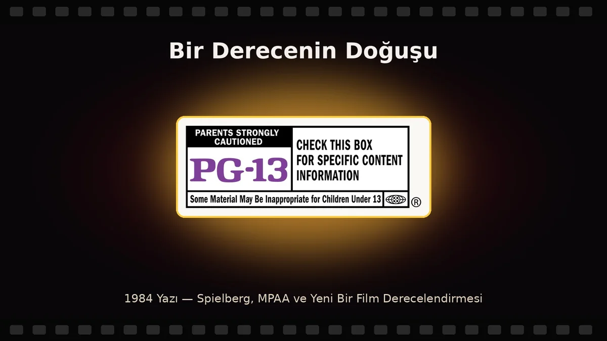 PG-13 derecelendirme kartı ve 1980'ler sinema temalı film şeridi kompozisyonuyla PG-13 derecelendirmesinin doğuşunu simgeleyen kapak görseli