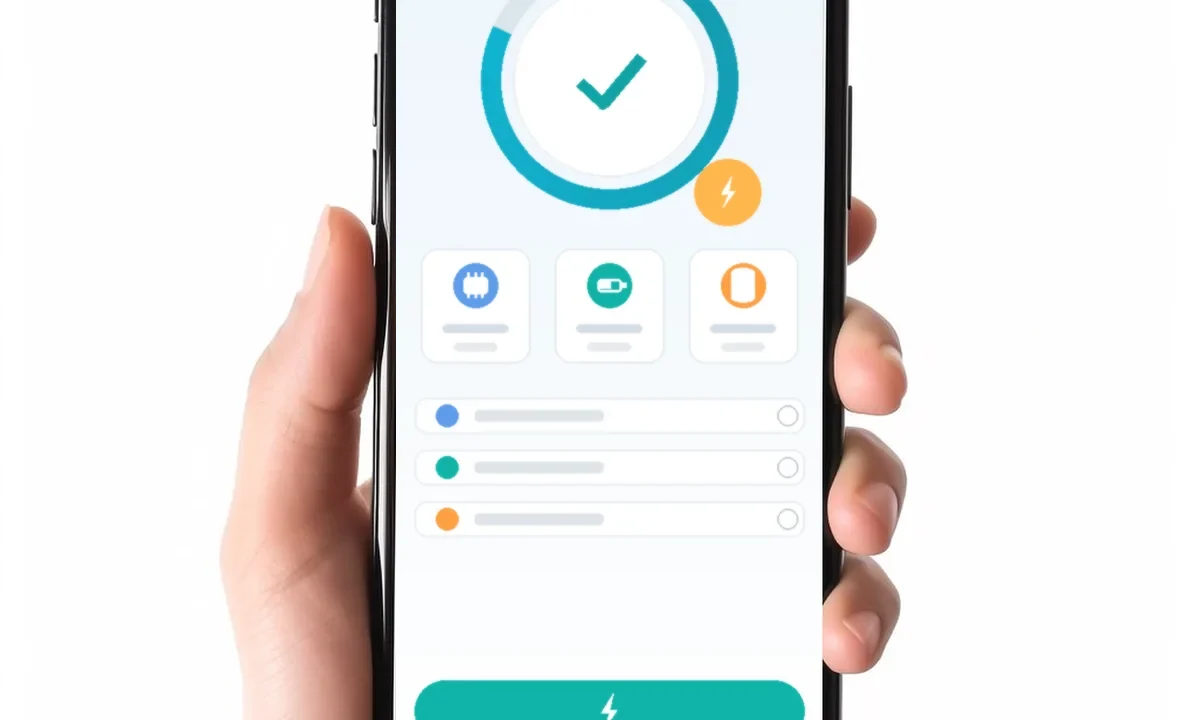 RAM temizleyici uygulamalar telefonu yavaşlatır mı sorusunu temsil eden, elinde akıllı telefon tutan kullanıcının ekranında bellek optimizasyonu arayüzü