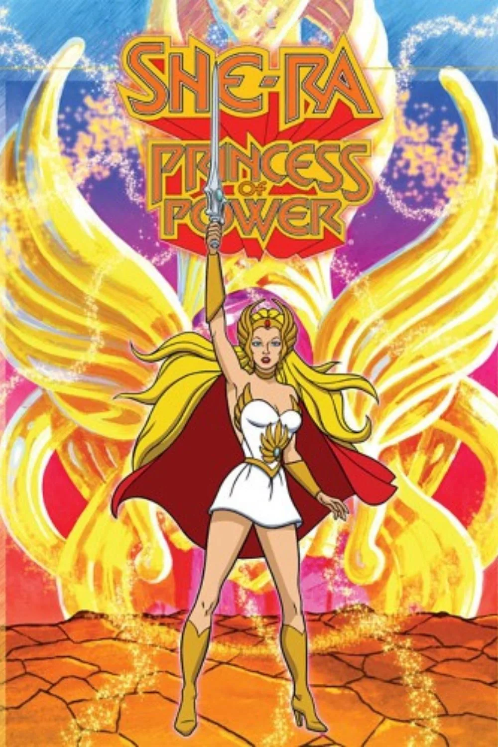 She-Ra: Princess of Power (1985) dizisinin resmi tanıtım görseli: Koruma Kılıcı ile She-Ra