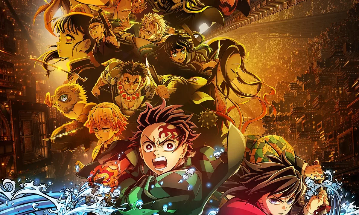 Demon Slayer: Kimetsu no Yaiba Infinity Castle filminin resmi afişinde Tanjiro Kamado, Nezuko Kamado ve Hashira kadrosunu bir arada gösteren key art