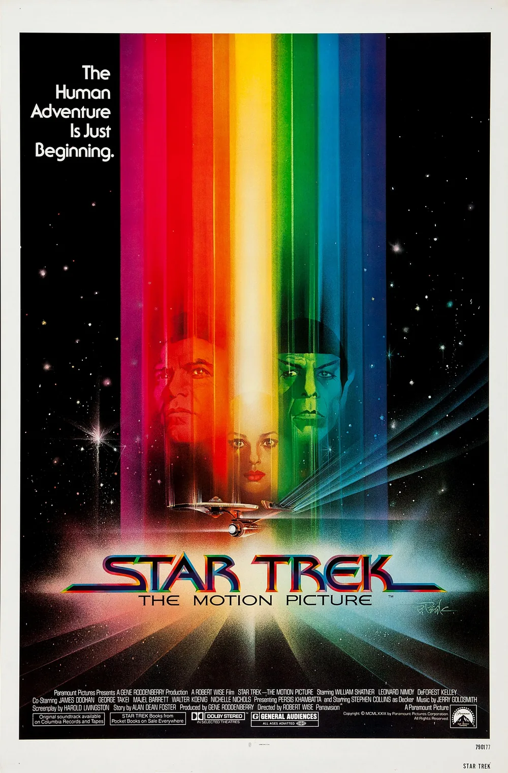 Star Trek: The Motion Picture 1979 filminin resmi sinema afişi, Enterprise gemisi ve başrol oyuncuları
