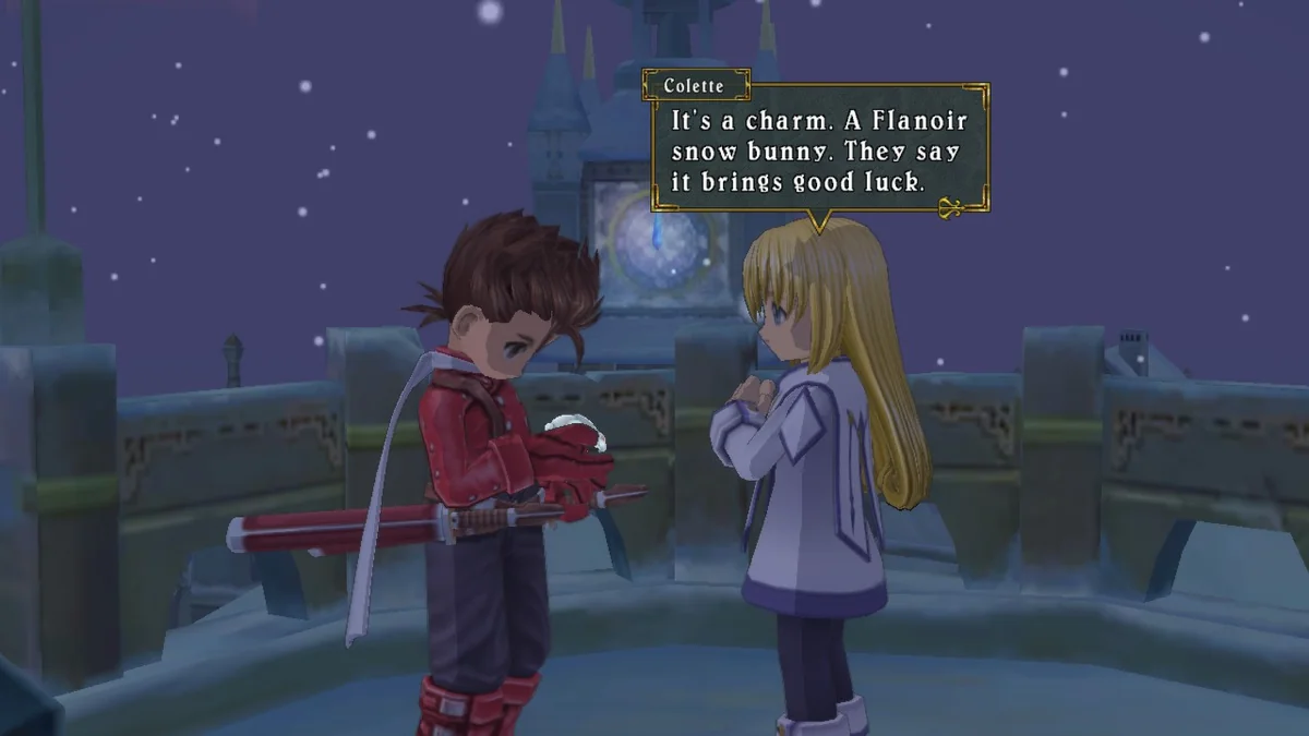 Tales of Symphonia oyununda Lloyd Irving ve Colette Brunel'in diyalog sahnesi
