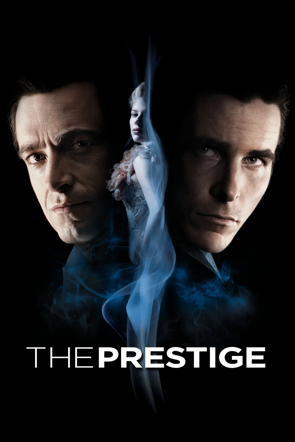 The Prestige (Prestij) filminin resmi afişi; iki rakip sihirbaz Hugh Jackman ve Christian Bale