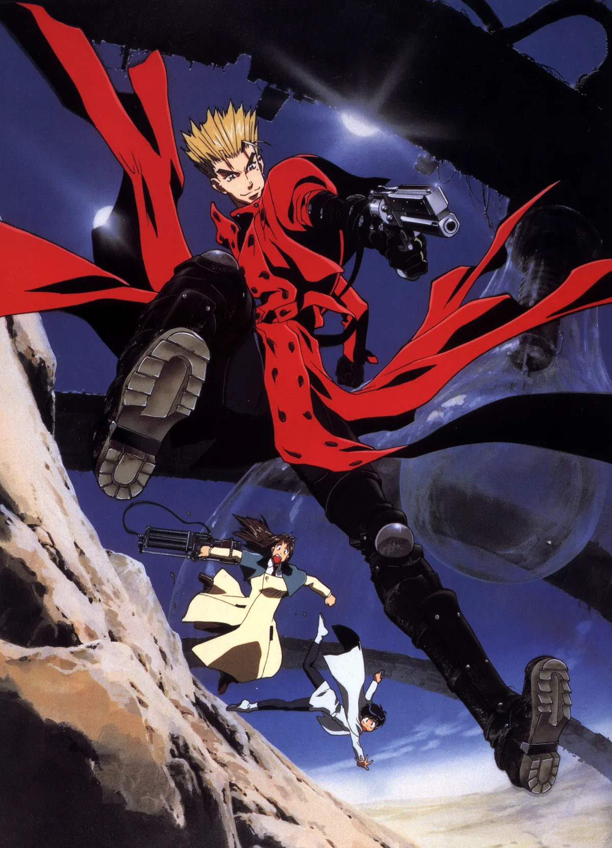 Trigun 1998 anime Vash the Stampede'i çöl arka planında gösteren resmi key art görseli