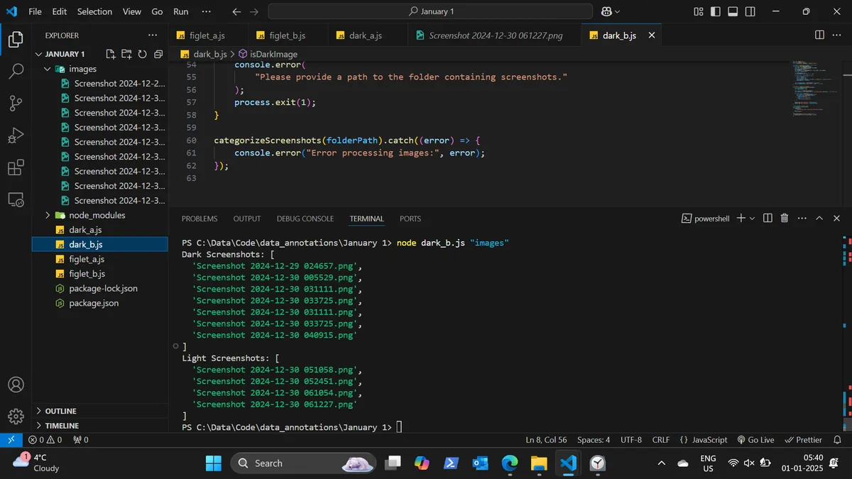 Koyu temalı VS Code kod düzenleyicisinde renkli sözdizimi vurgulu kod ekranı
