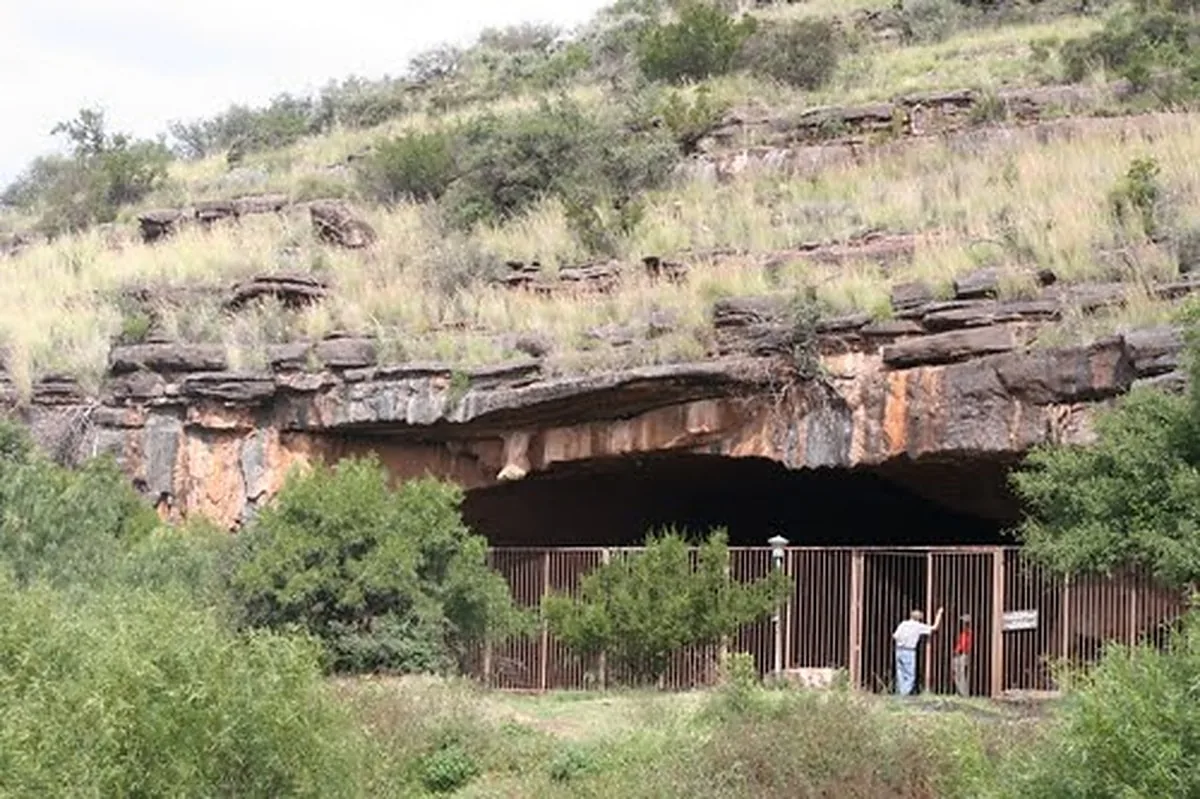 Güney Afrika Kuzey Cape eyaletindeki Wonderwerk Mağarası girişinin gündüz fotoğrafı; 1,79 milyon yıl önceki ateş kullanım kanıtlarının bulunduğu tepe içi mağara.