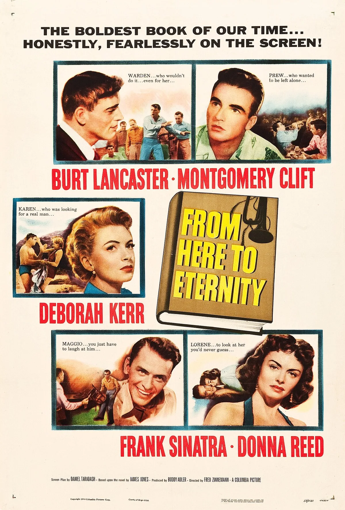 From Here to Eternity (1953) filminin resmi afişi, Burt Lancaster, Montgomery Clift, Frank Sinatra ve Donna Reed