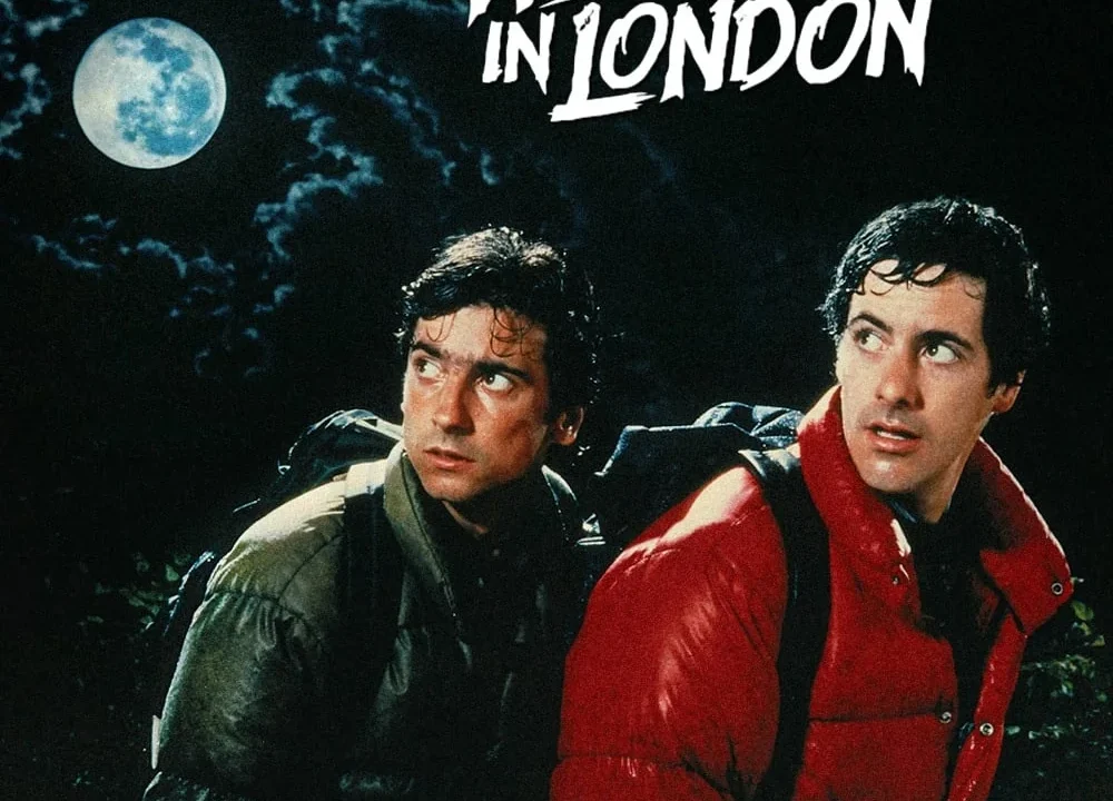 Kurt Adam Londra'da (An American Werewolf in London, 1981) filminin resmî afişi; David ve Jack dolunay altında İngiltere bozkırında
