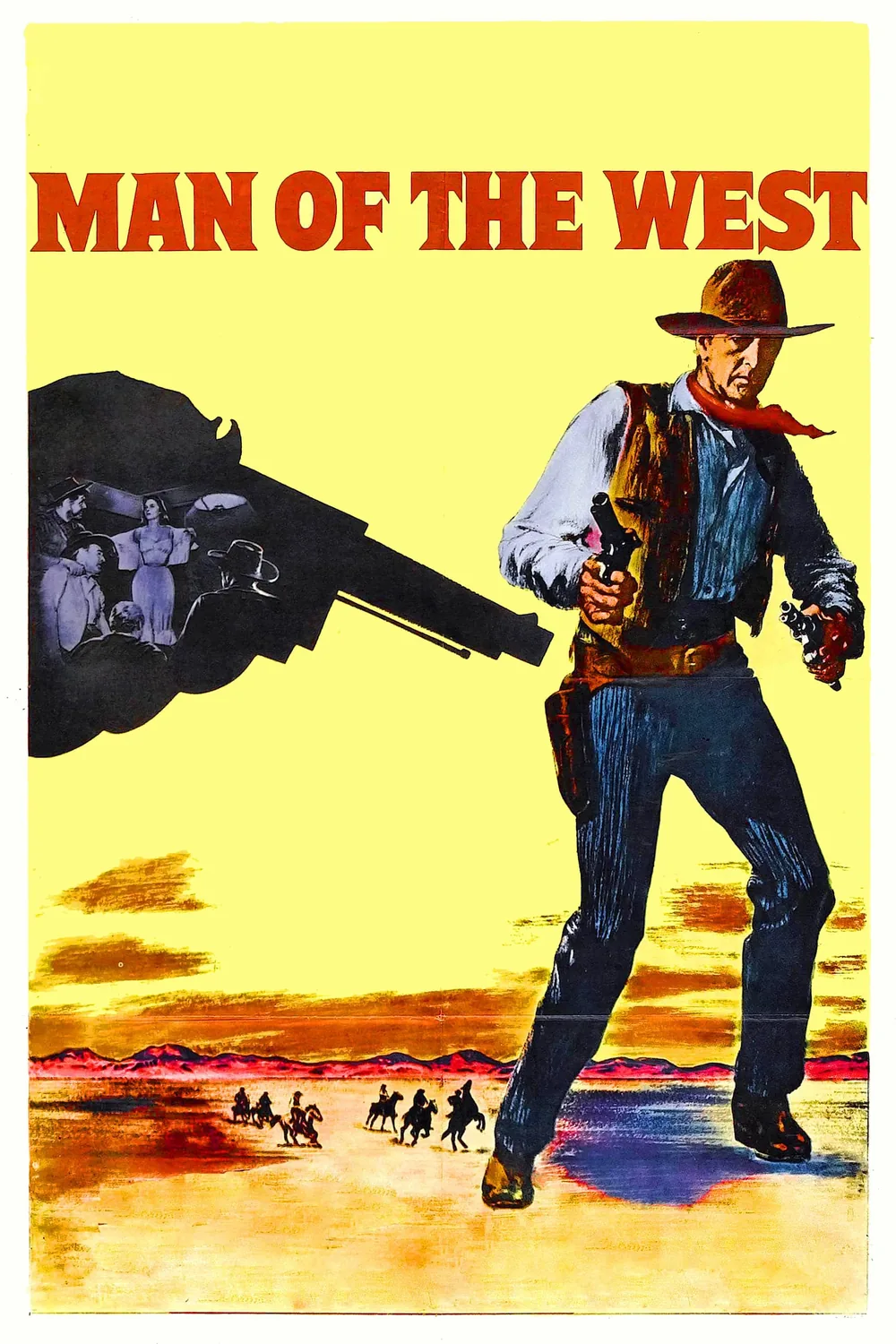 Man of the West 1958 filminin resmi afişi; Gary Cooper silahlı pozda