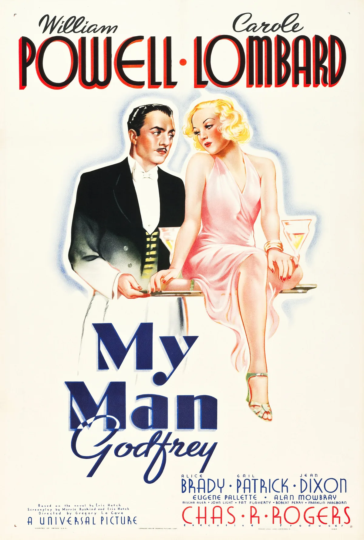 My Man Godfrey (1936) filminin resmi sinema afişi, William Powell ve Carole Lombard