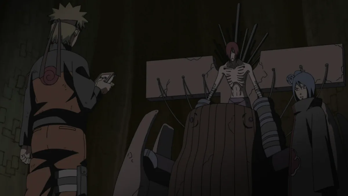 Naruto'nun makinelere bağlı Nagato ile yüz yüze konuştuğu, döngüyü kırma sözü verdiği sahne