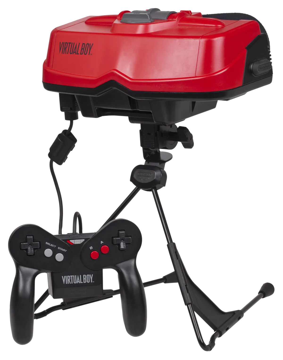 Sehpası ve kumandasıyla birlikte Nintendo Virtual Boy donanımı