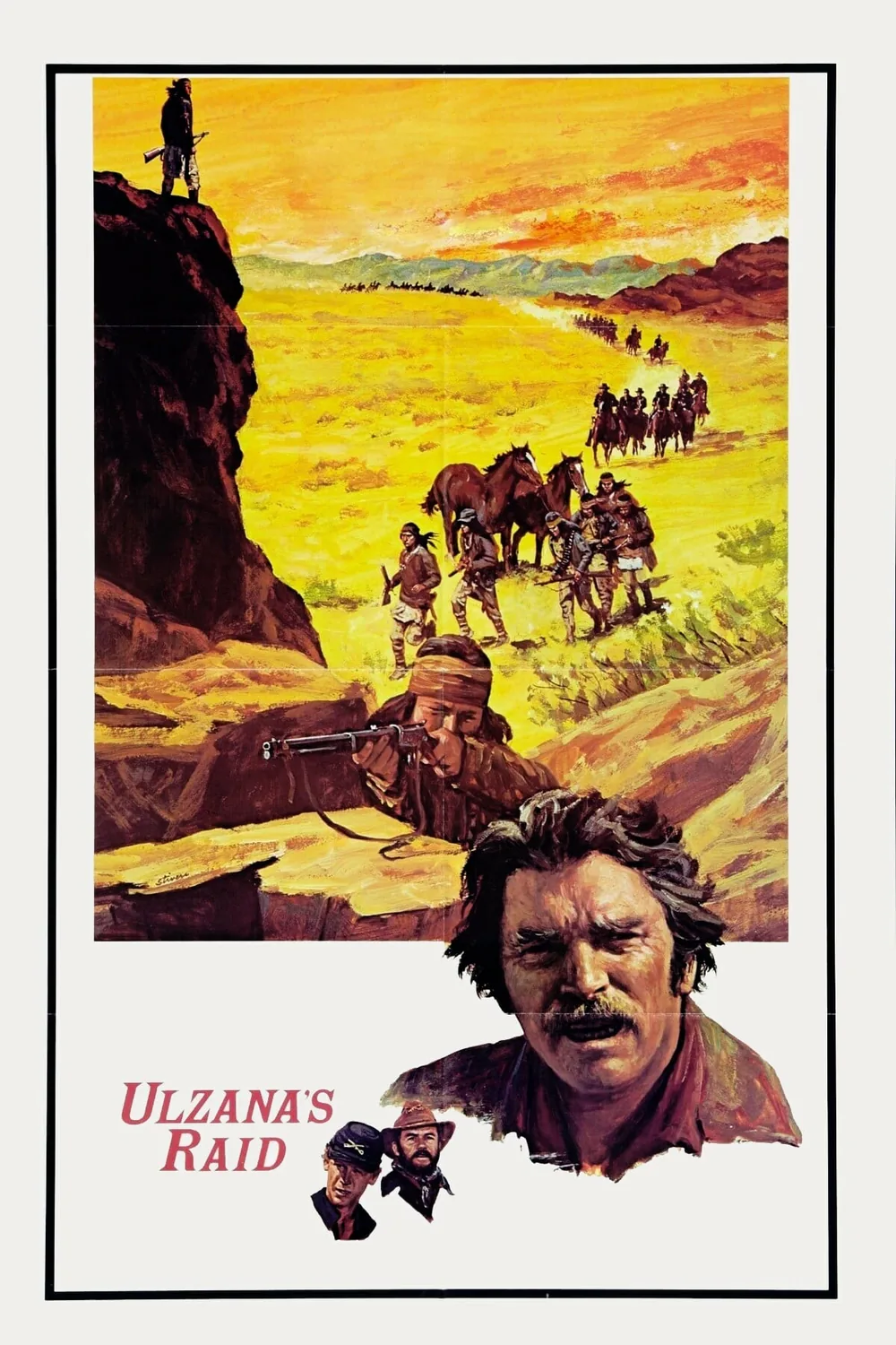 Ulzana's Raid 1972 filminin resmi afişi; Burt Lancaster ve Apaçi savaşçılar